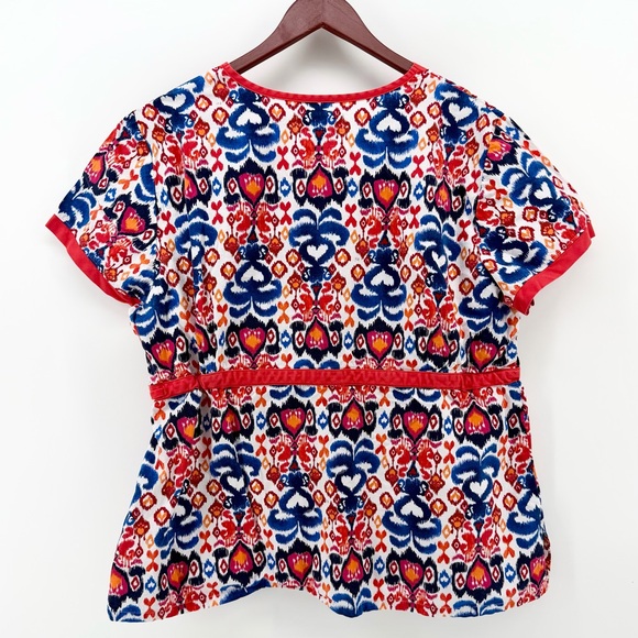 Koi by Kathy Peterson Scrub Top Women’s XL Mock Wrap Ikat Floral PO#3969 EUC - Picture 3 of 8